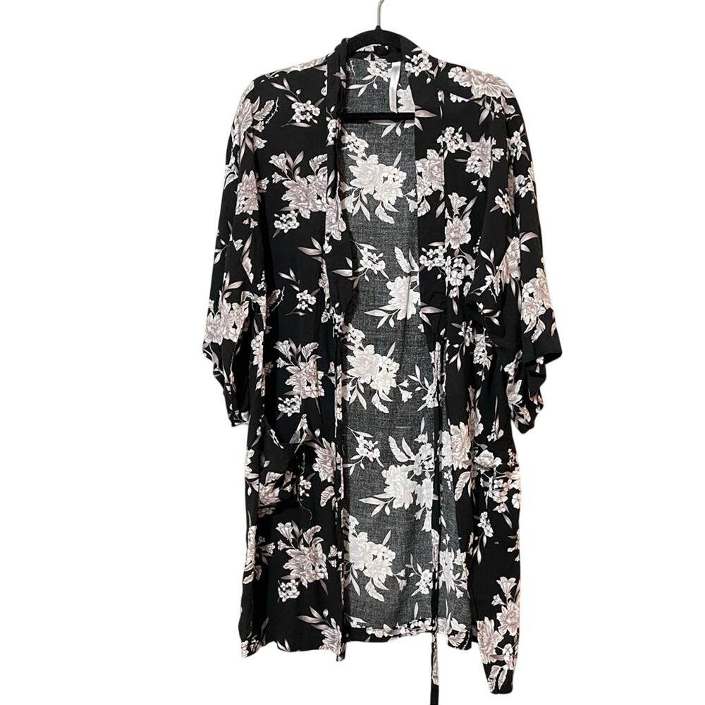 Spiritual Gangster Black Floral Kimono Cardigan Duster Womens OS Boho Festival